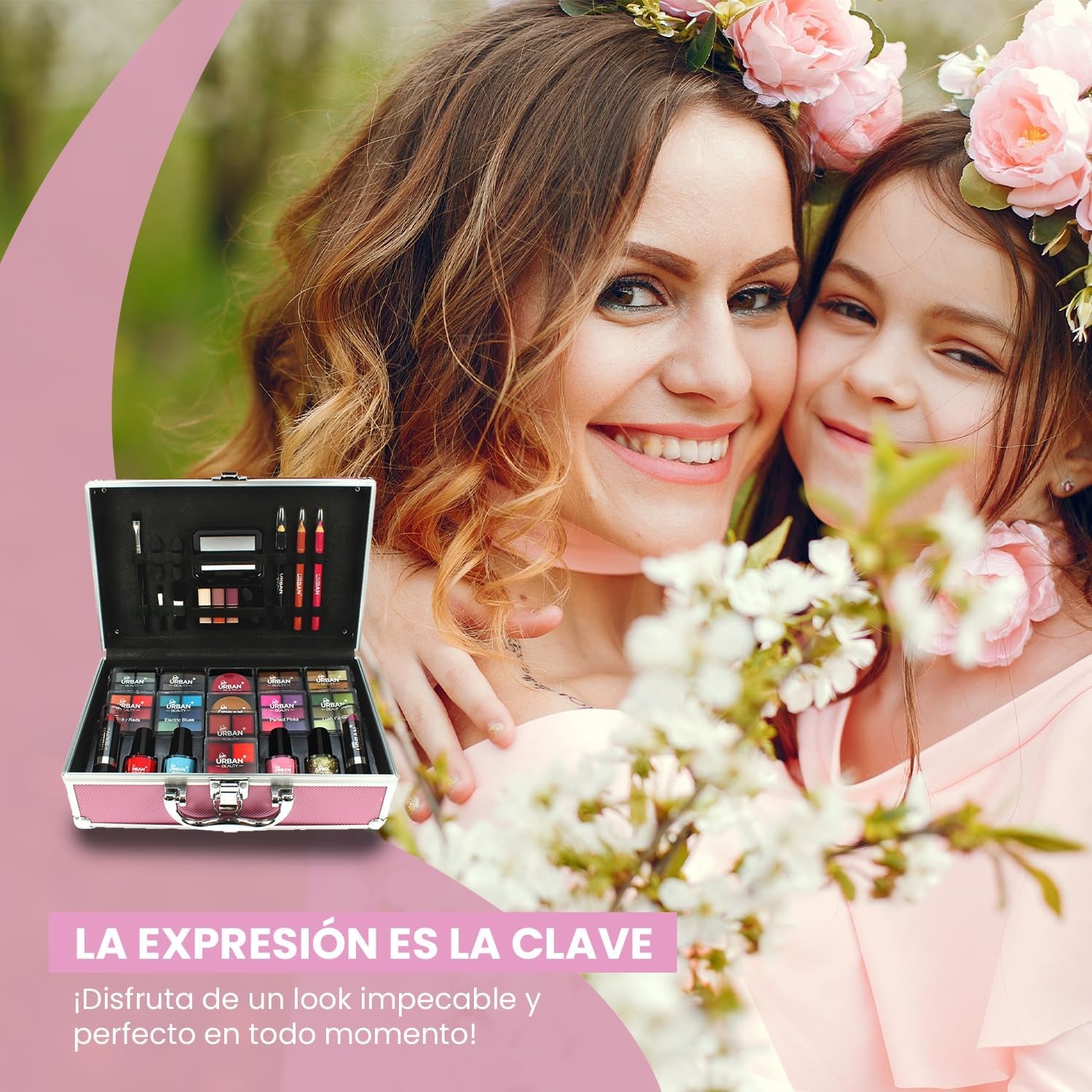 LOVE URBAN BEAUTY Vegano Neceser De Maquillaje Hot Pink De 82 Piezas Para Adolescentes Y Mujeres Adultas Con Sombras, Colorete, Pintalabios Y Productos Para Uñas